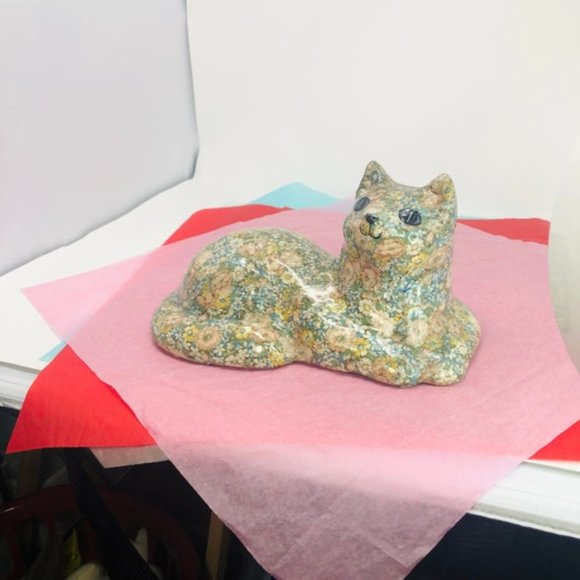 no brand Other - Adorable Cat Made of Ceramic and Deco patch work, tender spring flowers motive,
